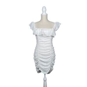 Blue Blush Dress Women’s Medium White Ruched Straps Ruffled Lined
